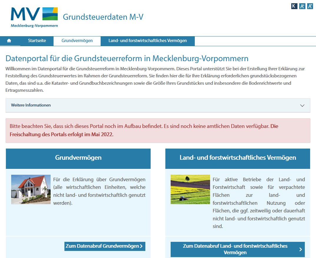 Datenportal Grundsteuer M-V Vorschau